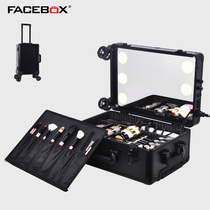 FACEBOX professional trolley makeup case with light LED adjustable light capacity Makeup pattern embroidery toolbox with makeup case