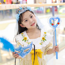 Mask childrens half face girl princess luminous crown veil Birthday party party feather makeup girl eye mask