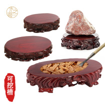 Taishan stone head solid wood base Oval crafts flower bonsai Buddha statue ornaments tea bracket can be dug custom