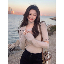 Korean version of design sense hanging neck sweater female autumn and winter temperament slim detachable sleeve inside with bottomed sweater top
