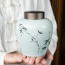 Ceramic large tea cans aluminum alloy caps sealed cans household storage tanks green tea Puer black tea cans