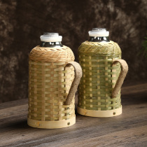 Hot pot home bamboo woven Retro kettle glass liner old-fashioned water bottle tea room thermos bottle tea room thermos bamboo warm pot