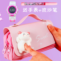Net red decompression pen bag Primary school girl simple large capacity multi-function stationery box ins Tide Japanese cute girl heart pencil box Junior and high school student pen box Double canvas stationery bag small fresh