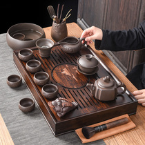 Purple sand Kung Fu tea set Household living room Walnut color drainage tea tray tea set Modern simple tea set