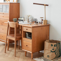 Cherry wood desk Solid wood Nordic Japanese double computer desk Bookcase one word board desk) Small semi-furniture