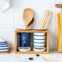 Ceramic chopstick tube Japanese style household drain kitchen chopstick spoon rack Chopstick cage) Kawashimaya