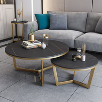 Italian Style Brief Rock Plate Tea Table Living-room Light Lavish Marble Size Tea Table Combined Nordic Iron Art Round Tea Table