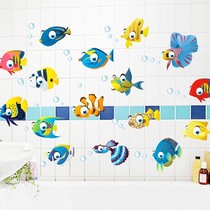 Toilet shower room wall tile glass waterproof decoration removable sticker childrens room wall sticker cartoon fish