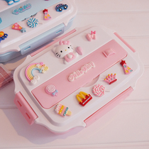 Cute KITTY cartoon 304 stainless steel lunch box student childrens canteen split lunch box set with lid