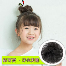 Children half meatball head curler wig female fake leather band Hairband wig bag ancient flower bud floral headdress fluffy natural
