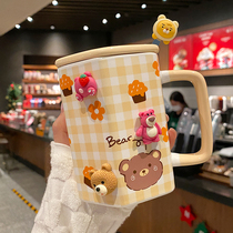 Creative mug ins Wind portable ceramic cup with lid with spoon Christmas Cup cute girl office water Cup