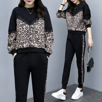 Micro-fat girls wear 2021 autumn size womens fat mm casual fashion age age thin cover meat two-piece set