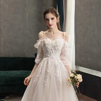 Light main wedding dress 2021 New temperament bride atmosphere simple forest Super fairy Dream Sling small man cover arm