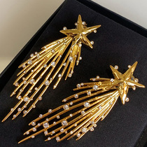 925 Silver needle European and American exaggerated design sense fashion diamond tassel drop earrings temperament net red personality earrings earrings women