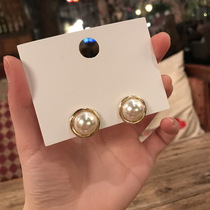 925 silver pin personality simple drawing edge pearl stud earrings retro fashion Net red earrings fresh Moren earrings female