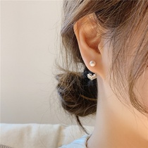 Korean trendy simple 925 silver needle rhinestone small love small pearl earrings earrings girl earrings earrings