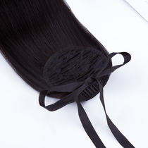 True hair ponytail braid full real hair silk wig female hair ponytail strap straight hair wig ponytail natural