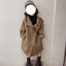 Korean childrens clothing girl hooded woolen coat 2021 Winter new Korean version of foreign style childrens warm woolen coat