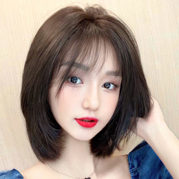 Wig female hair summer simulation full head set full real hair short hair suitable for round face collarbone natural real hair hairstyle