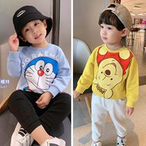 Cartoon cotton pullover clothes children Spring and Autumn leisure loose baby girl base shirt boy foreign style long sleeve top