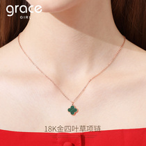 Malachite clover necklace female 18k gold 2021 new color gold clavicle chain red and black agate pendant