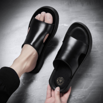 Slippers Mens Wave Outdoor 2021 Summer New Mens Anti-Slip Beach Sandals Nets Red Genuine Leather Outside Wearing a Drag Male