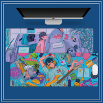 Korean ins illustration fresh cool girl mouse pad oversized lock edge student dormitory laptop table pad