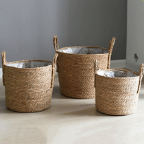 Nordic hand-woven flowerpot straw flower basket ins home furnishings living room decoration plant portable rattan basket