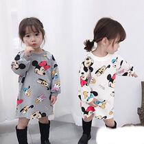 Girls long sleeve dress 2021 Spring Summer New Baby cartoon Mickey long T-shirt dress cotton dress