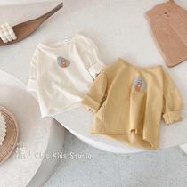 ins simple style ~ 2021 spring dress Korean children Base shirt boys and girls baby long sleeve T-shirt cotton clothes thin