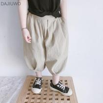 Girls Haren pants loose summer Korean version of Capri pants baby children Foreign style sports leisure fashion wide leg pants