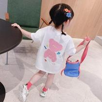 Girls short-sleeved mid-length T-shirt summer dress foreign loose cotton baby dress childrens half-sleeved coat womens tide