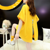 Tide brand 2021 summer New Women foreign style design sense back split top loose short sleeve t-shirt