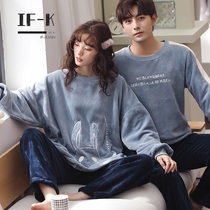 IF-KANN winter couple pajamas autumn and winter coral velvet thickened plus velvet women warm men home clothing two-piece set