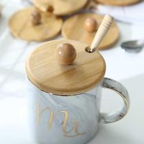 round universal with top cup lid wood mark cup ceramic glass cup lid cup spoon solid wood spoon handle stainless steel