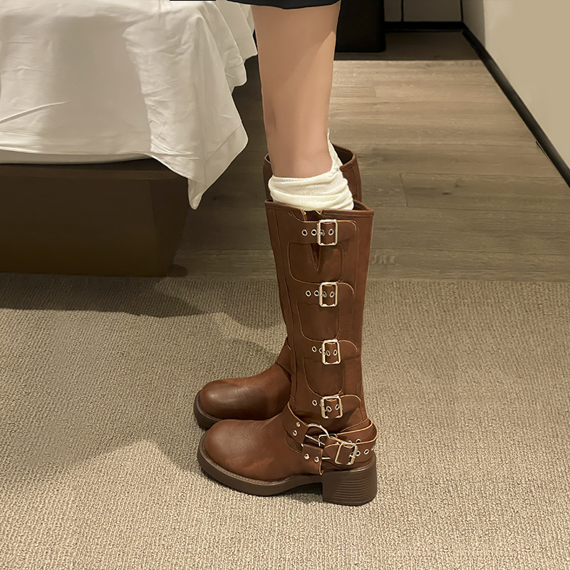 Daoao retro brown long boots, knight boots, women's boots, autumn 2023 new westernized long boots, western cowboy boots