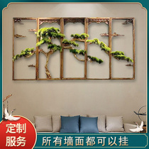 New Chinese restaurant wall decoration pendant living room sofa background wall solid wood wall hanging atmospheric tea room wood carving wall decoration