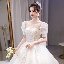 French bubble sleeve wedding dress 2021 New temperament bride retro palace Wind Autumn cover thick arm go out gauze