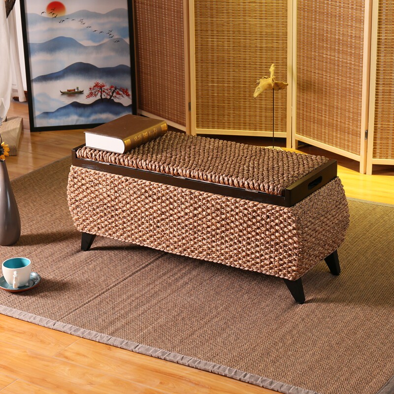 Nordic solid wood rattan collection for shoes stools pastoral vine art storage stools large-capacity debris storage box wearing shoe stools