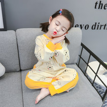 Girls conjoined pajamas spring and autumn cotton long sleeve baby girl cartoon autumn childrens kick-off autumn home wear