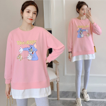 Maternity autumn suit fashion 2021 new top mid-length t-shirt Maternity spring and autumn two-piece suit