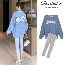 Pregnant women spring suit fashion foreign style cotton coat women age reduction long sleeve spring and autumn pregnant women T-shirt long