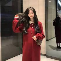 Pregnant women 2021 new autumn winter dress set fashion sweater spring and autumn late pregnancy large size Net red coat