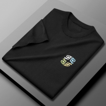 Round neck knitted short-sleeved mens trend simple embroidery youth casual half sleeve ice silk t-shirt ice sense summer new thin