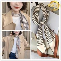 Great Honghong Tongtong silk scarf fashion 100 hitch angle floating with small crowddesign geometric black and white striped strip female collar towel