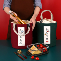 Round lunch box bag office worker portable lunch bag student heat preservation rice bag bucket for primary school students with rice bag