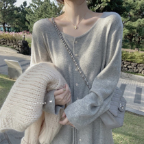 Can salt sweet knitted dress Japanese girl inside tie waist gentle wind leisure long sweater dress women autumn and winter