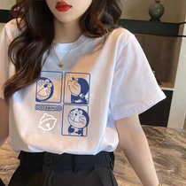 Cotton short sleeve t-shirt women 2021 Korean loose summer new Doraemon half sleeve shirt shirt ins tide