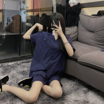 Pure cotton summer pajamas womens short-sleeved shorts two-piece Korean version of simple solid color thin girl style student home clothes