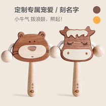 Ink small rattle newborn baby child can bite baby Full Moon gift wooden grip audition training toy